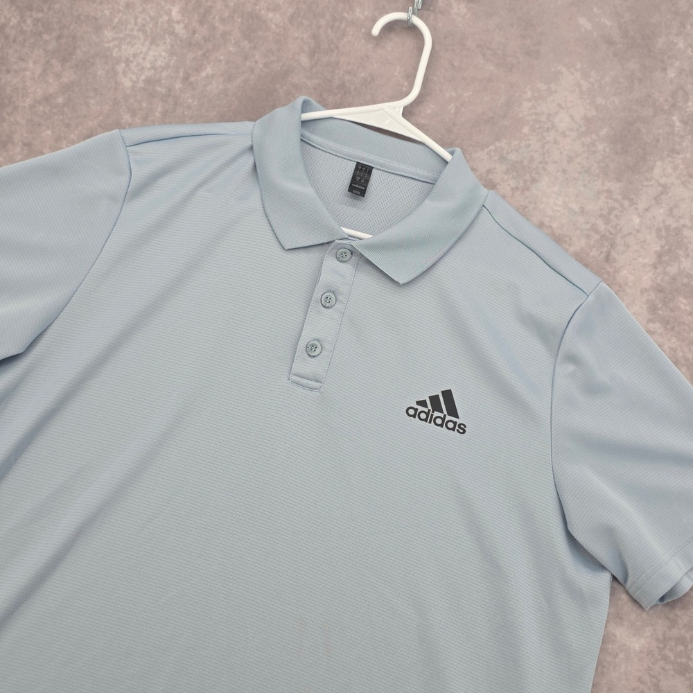 Adidas Mens‎ Large Short Sleeve Golf Polo Shirt Light Blue Textured Performance